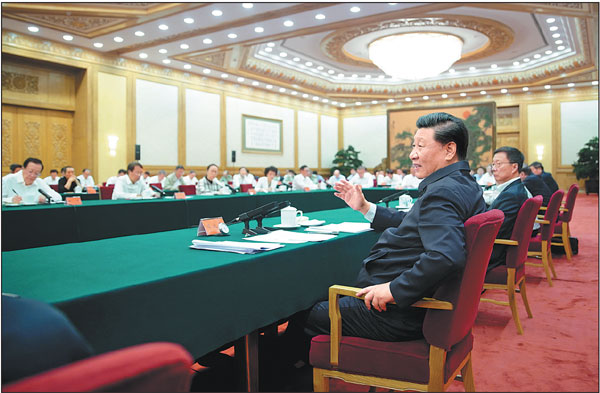 President Xi Jinping speaks in Beijing on Tuesday at a symposium attended by experts and representatives from the education, culture, health and sports sectors to solicit opinions on China's development in the 14th Five-Year Plan (2021-25) period.Ju Peng/xinhua