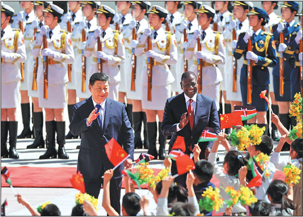 President Xi Jinping holds a welcoming ceremony on Thursday for Kenyan President William Ruto, who is on a state visit to China, before their talks in Beijing.Wang Zhuangfei/China Daily